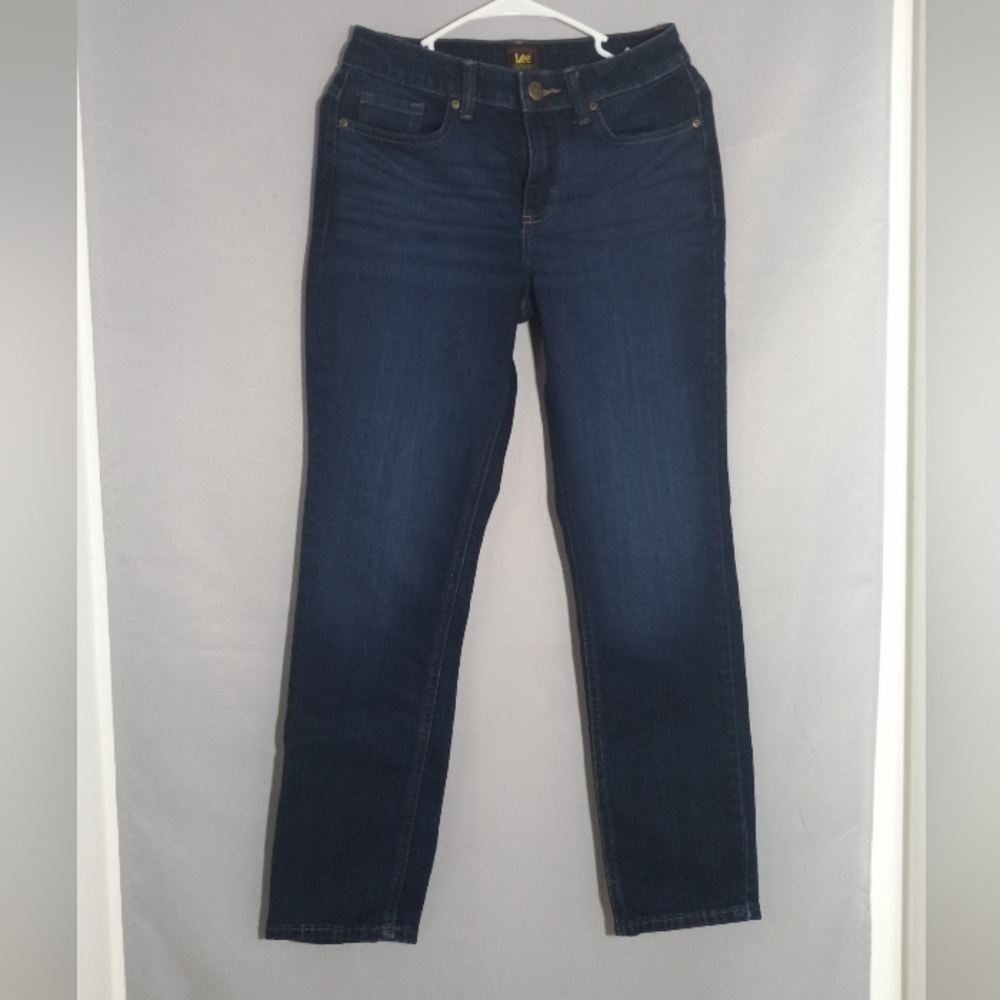Lee Women's Dark Blue Straight Leg Jeans Sz 4 Waist28 Hip36 Long39 Mid Rise
